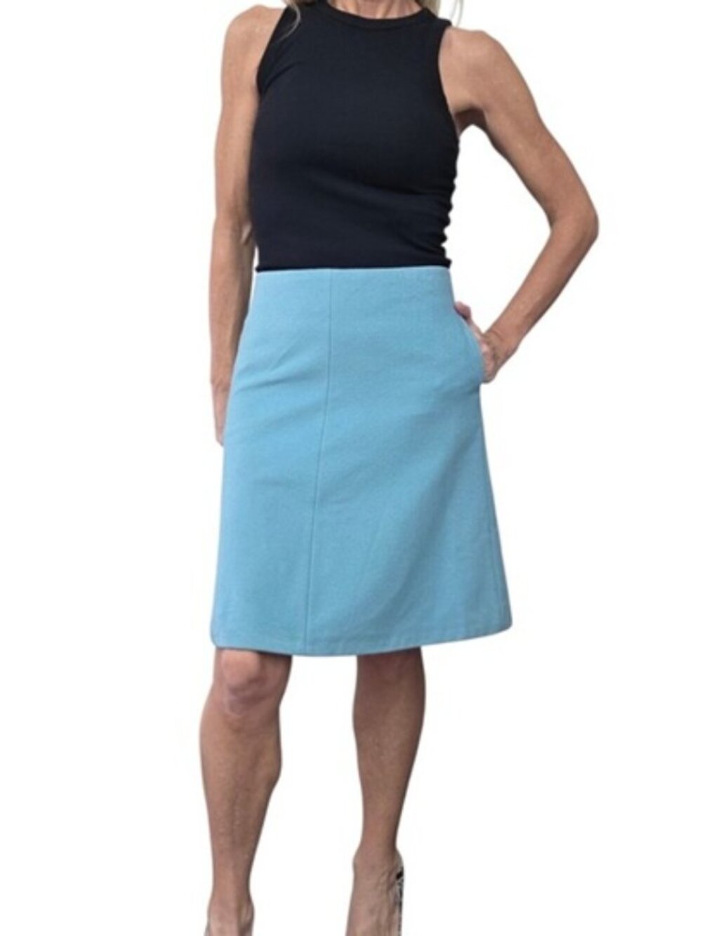 Boden Wool Cashmere A-Line Skirt 2R Powder Blue Knee Length Pockets
